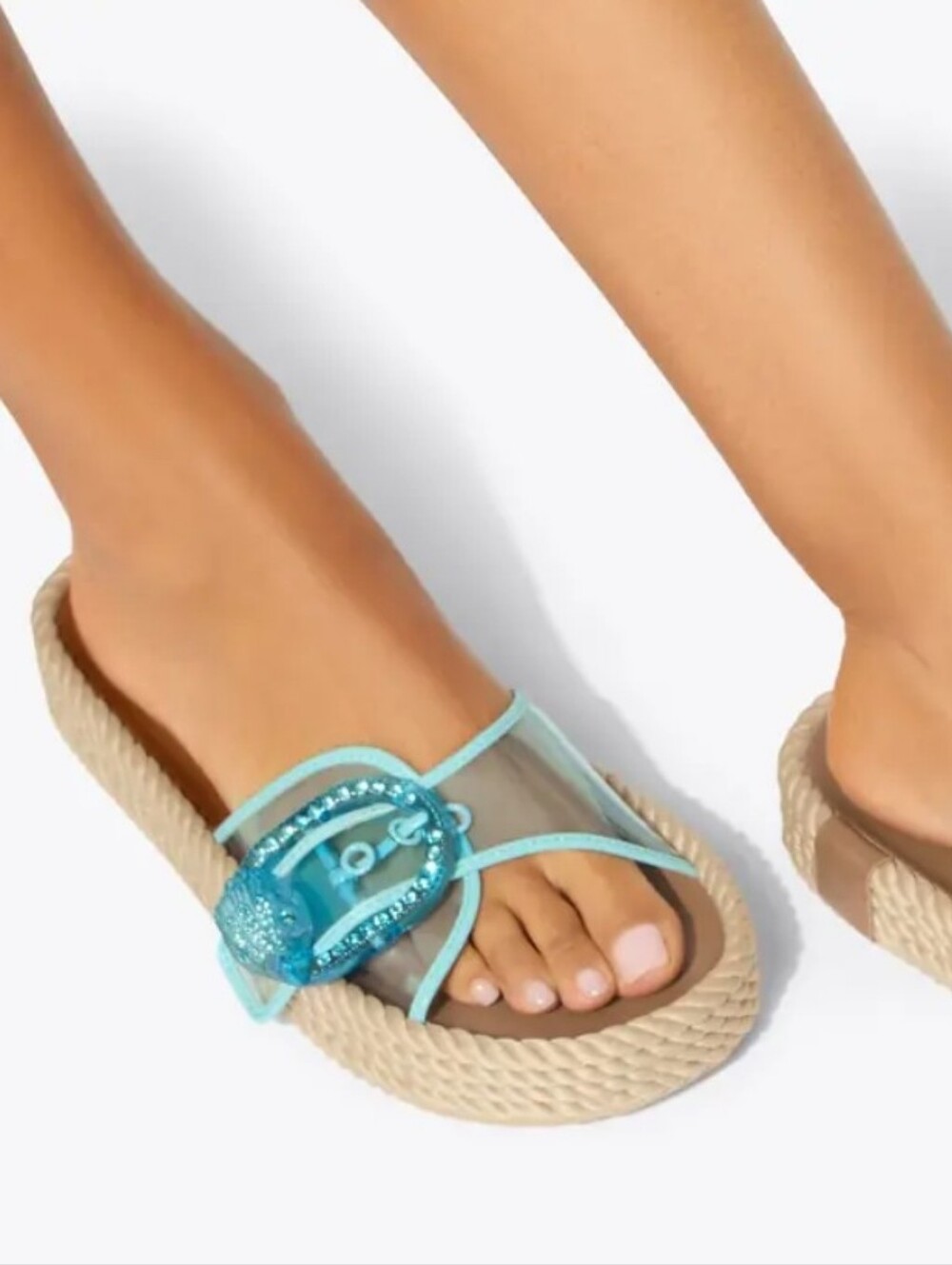 Kurt Geiger London Cabana Mayfair Rope Slide Sandals Transparent Blue Strap Sz 8